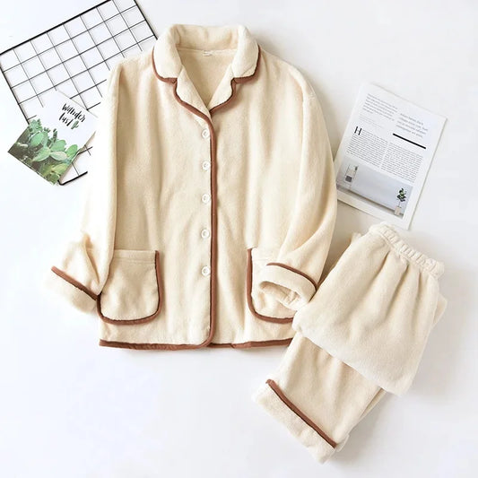 Thick Coral Fleece Pajamas Long Sleeve Couple Style Home Clothes Men Women Large Size Flannel Sleepwear Winter Warm Set
