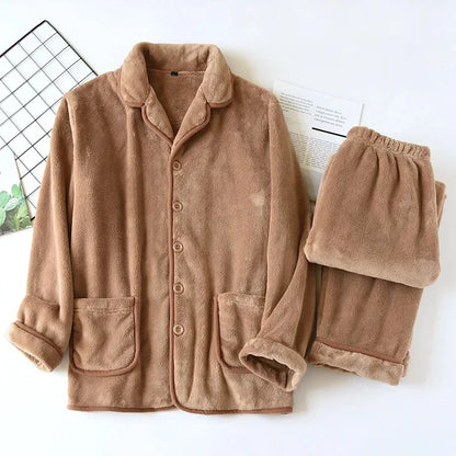 Thick Coral Fleece Pajamas Long Sleeve Couple Style Home Clothes Men Women Large Size Flannel Sleepwear Winter Warm Set