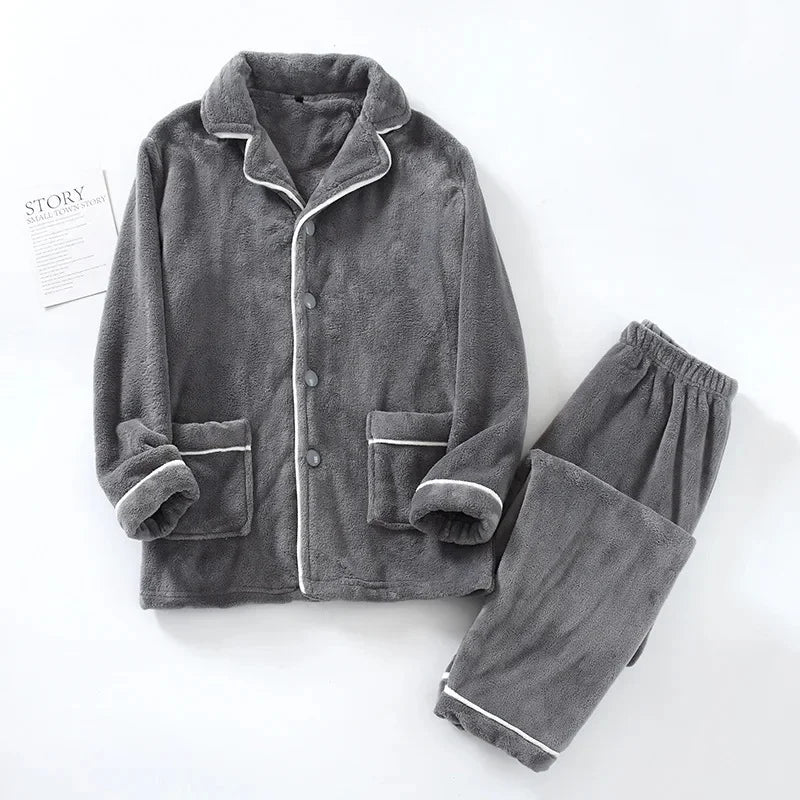 Thick Coral Fleece Pajamas Long Sleeve Couple Style Home Clothes Men Women Large Size Flannel Sleepwear Winter Warm Set