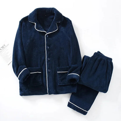 Thick Coral Fleece Pajamas Long Sleeve Couple Style Home Clothes Men Women Large Size Flannel Sleepwear Winter Warm Set